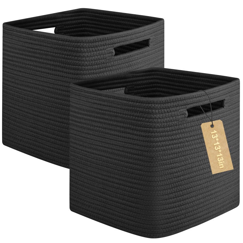 OIAHOMY Storage Cubes, 13 Inch Cube Storage Organizer, Collapsible Storage Bins, Baskets for Organizing, Storage Bins for Shelves-Black, 2-PACK - Image 1