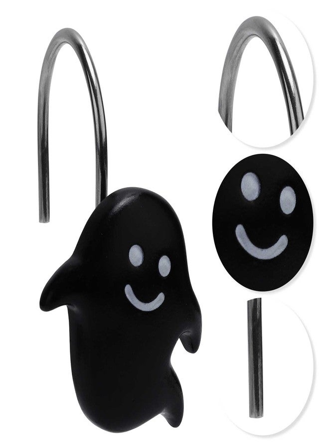 XIHIRCD 12PCS Shower Curtain Hooks, Halloween Ghost Shower Rings Decorative Shower Curtain Hangers Shower Curtain Hooks Decoration for Halloween Bathroom Rods Pendants Decor (Black & White) - Image 4