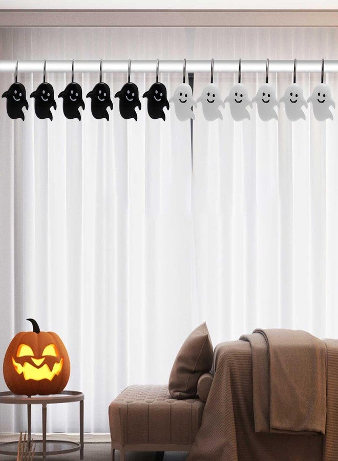 XIHIRCD 12PCS Shower Curtain Hooks, Halloween Ghost Shower Rings Decorative Shower Curtain Hangers Shower Curtain Hooks Decoration for Halloween Bathroom Rods Pendants Decor (Black & White) - Image 3