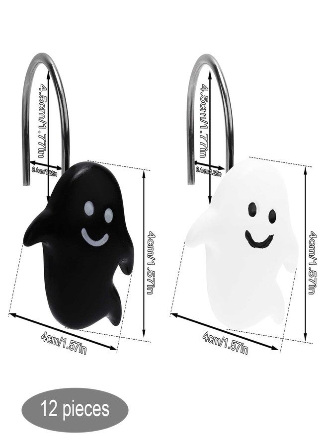XIHIRCD 12PCS Shower Curtain Hooks, Halloween Ghost Shower Rings Decorative Shower Curtain Hangers Shower Curtain Hooks Decoration for Halloween Bathroom Rods Pendants Decor (Black & White) - Image 2