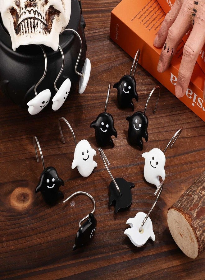 XIHIRCD 12PCS Shower Curtain Hooks, Halloween Ghost Shower Rings Decorative Shower Curtain Hangers Shower Curtain Hooks Decoration for Halloween Bathroom Rods Pendants Decor (Black & White) - Image 5