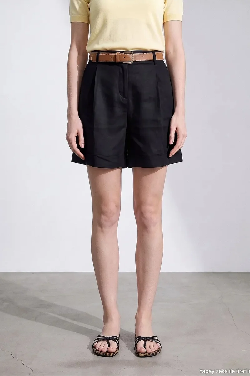 Dilvin Black DILVIN Linen Shorts for Women | Best Price UAE