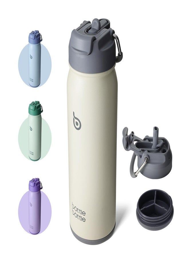 bottle bottle bottlebottle BOTTLE BOTTLE 24 oz sports water bottle stainless steel insulated water bottle with straw and pills holder (purple) - Image 1