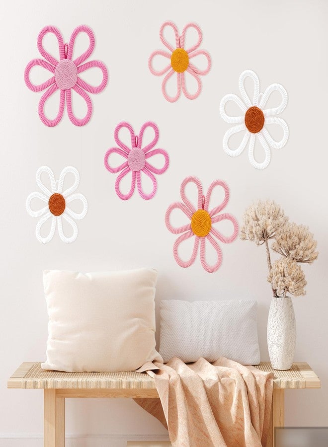 UwinVwin 6 Pcs Boho Daisy Wall Hanging, Woven Macrame Flower Decor, Bohemian Wall Art for Living Room, Bedroom, Home - Image 1