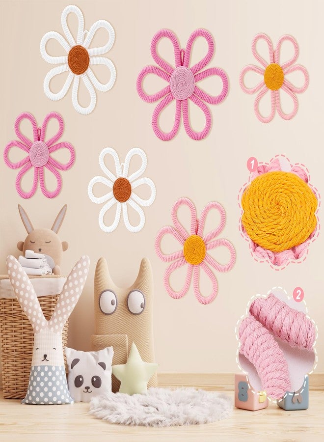 UwinVwin 6 Pcs Boho Daisy Wall Hanging, Woven Macrame Flower Decor, Bohemian Wall Art for Living Room, Bedroom, Home - Image 3