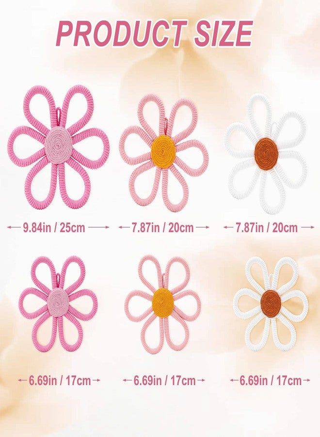 UwinVwin 6 Pcs Boho Daisy Wall Hanging, Woven Macrame Flower Decor, Bohemian Wall Art for Living Room, Bedroom, Home - Image 2