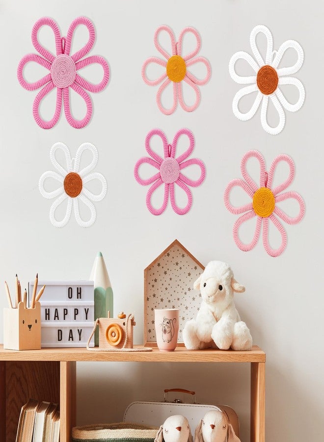 UwinVwin 6 Pcs Boho Daisy Wall Hanging, Woven Macrame Flower Decor, Bohemian Wall Art for Living Room, Bedroom, Home - Image 5