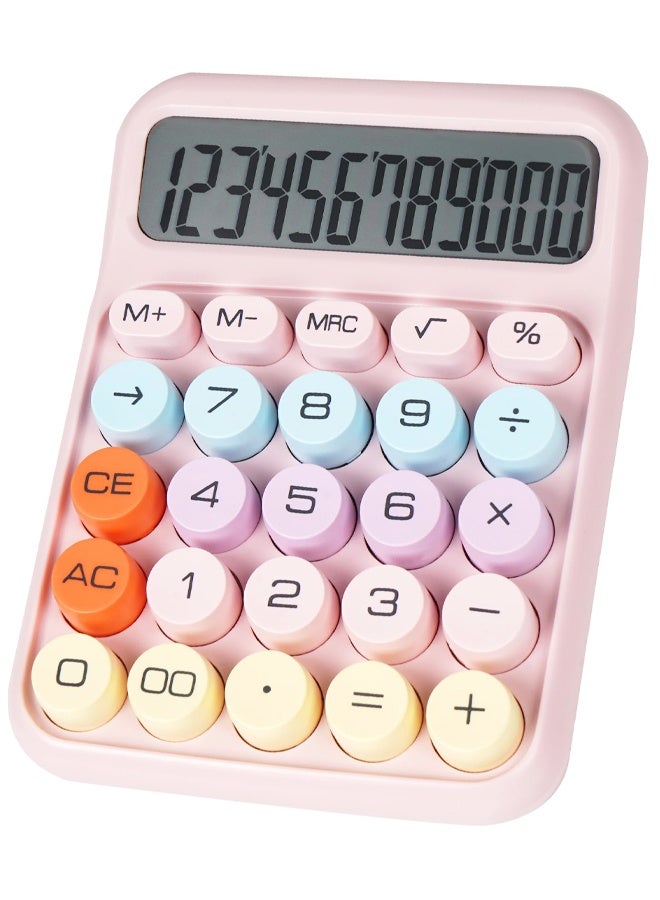 Mechanical Switch Calculator with Big Buttons, Calculators Desktop, 12 Digits, Large LCD Display, Desk Calculator, Cute Pink Calculators for Teachers Students Basic Office, Pink - Image 1