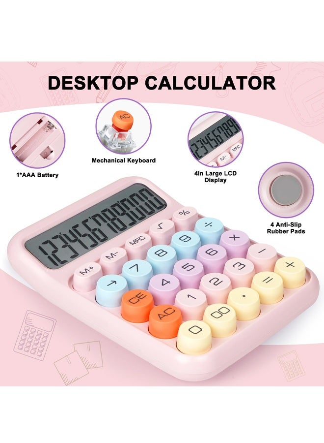 Mechanical Switch Calculator with Big Buttons, Calculators Desktop, 12 Digits, Large LCD Display, Desk Calculator, Cute Pink Calculators for Teachers Students Basic Office, Pink - Image 5