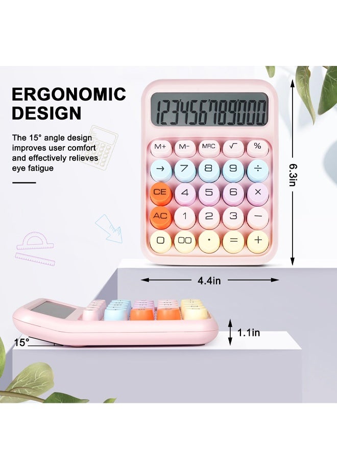 Mechanical Switch Calculator with Big Buttons, Calculators Desktop, 12 Digits, Large LCD Display, Desk Calculator, Cute Pink Calculators for Teachers Students Basic Office, Pink - Image 2