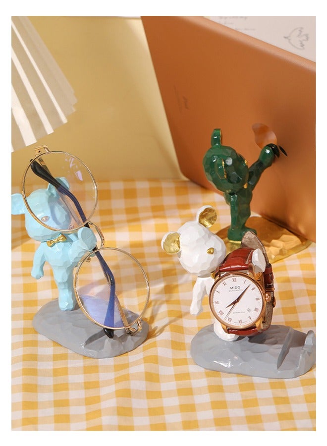 حامل الهاتف المحمول ، كئيب الدب لطيف حامل الهاتف الخليوي مكتب المنزل ديكور متوافق مع جميع الهواتف الذكية الراتنج الأزرق ركلة عالية - Image 5