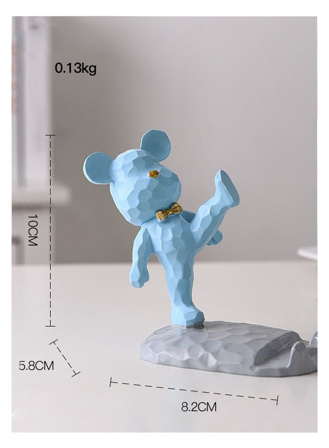 حامل الهاتف المحمول ، كئيب الدب لطيف حامل الهاتف الخليوي مكتب المنزل ديكور متوافق مع جميع الهواتف الذكية الراتنج الأزرق ركلة عالية - Image 4