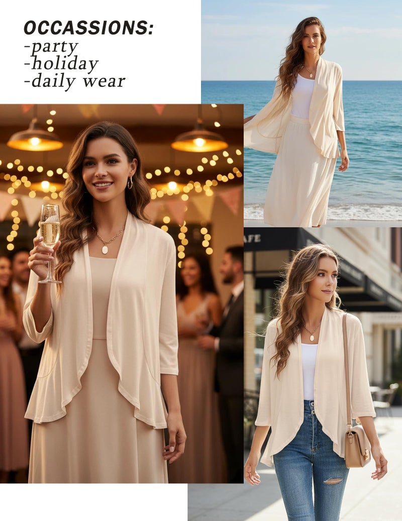 Yekaty Women's Beige Cardigans Open Front Lightweight Summer Lightweight Cardigans - Image 3