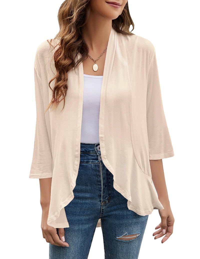 Yekaty Women's Beige Cardigans Open Front Lightweight Summer Lightweight Cardigans - Image 1
