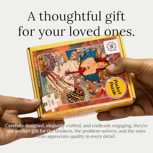 91Knots | Monaco Monte Carlo by Alphonse Mucha 140pcs Wooden Art Puzzle for Adults & Kids 5+ | Classic Art Nouveau Painting Jigsaw | Pocket Brain Teaser | Ideal for Gift - Image 4