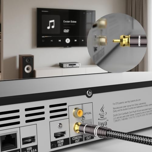 SOUNDFAM High-End Subwoofer Cable 6ft - 90° Right Angle RCA Cable | 75Ω OFC Coaxial | Dual Shielded | Home Theater, Hi-Fi Audio Systems - Image 3