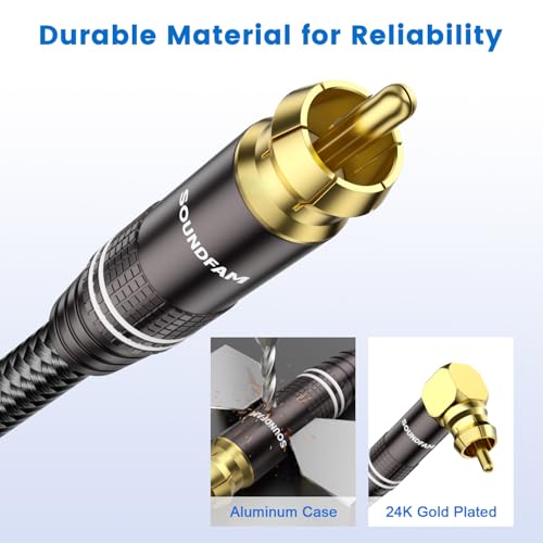 SOUNDFAM High-End Subwoofer Cable 6ft - 90° Right Angle RCA Cable | 75Ω OFC Coaxial | Dual Shielded | Home Theater, Hi-Fi Audio Systems - Image 5