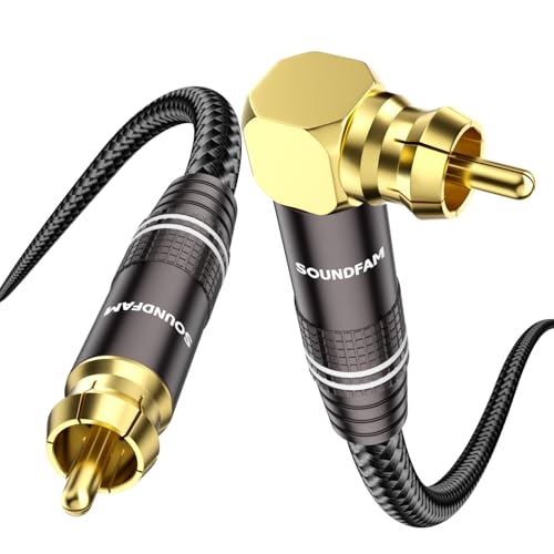 SOUNDFAM High-End Subwoofer Cable 6ft - 90° Right Angle RCA Cable | 75Ω OFC Coaxial | Dual Shielded | Home Theater, Hi-Fi Audio Systems - Image 1
