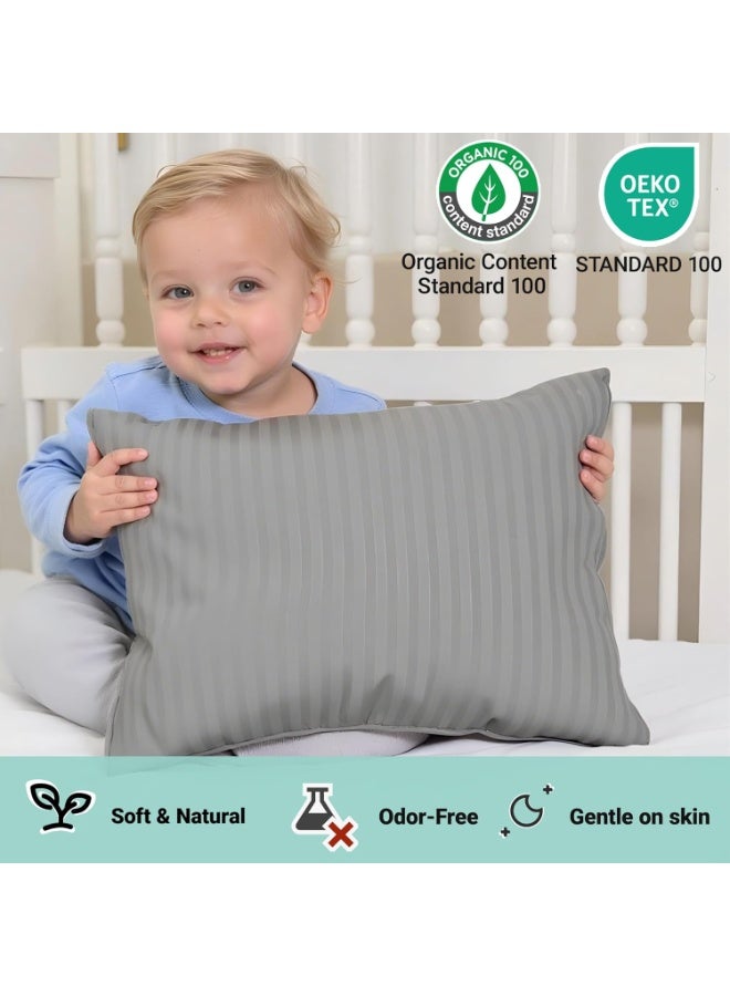 ZPECC Toddler Pillow with Pillowcase - 13x18 Organic Cotton Hypoallergenic Kids Pillow, Baby Essentials for Travel Crib Daycare Stroller (Intended for Age 2 and up) Grey Stripe - Image 4