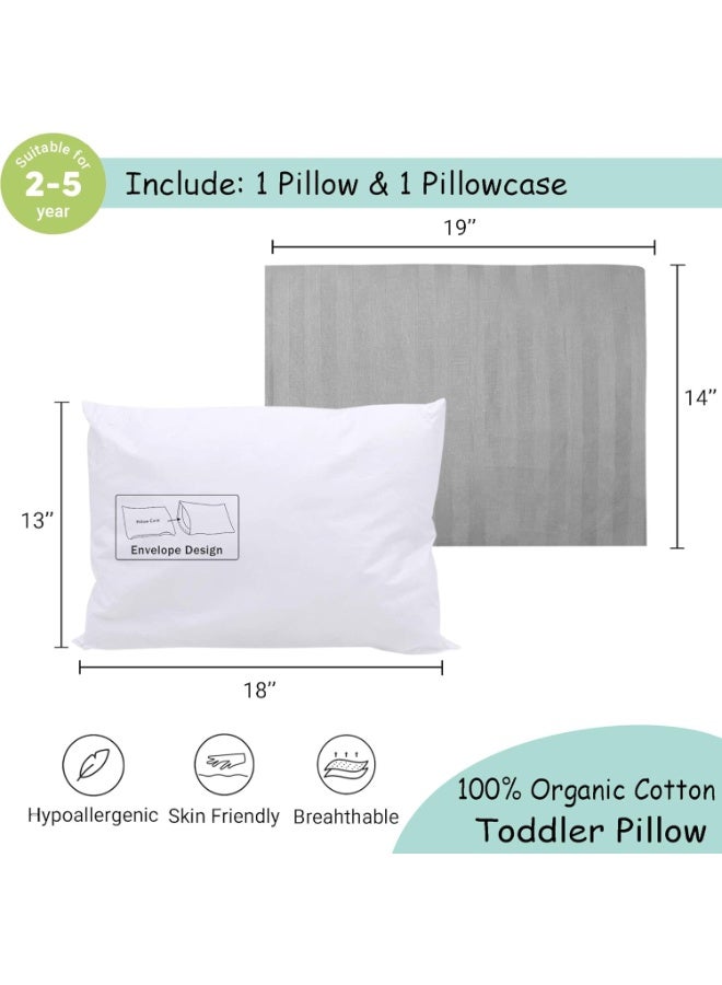 ZPECC Toddler Pillow with Pillowcase - 13x18 Organic Cotton Hypoallergenic Kids Pillow, Baby Essentials for Travel Crib Daycare Stroller (Intended for Age 2 and up) Grey Stripe - Image 2