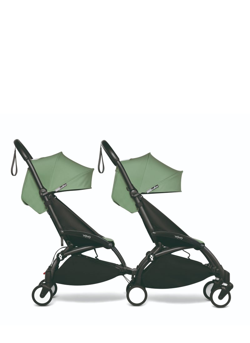 Babyzen YOYO2 Stroller With Connnector for Twin/2nd Baby- Black Frame with  Peppermint Seat Cushion & Canopy (6M+ Combo Pack)