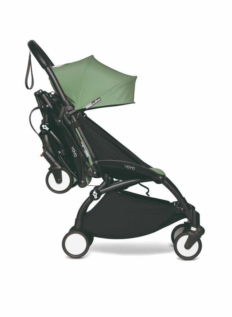 Babyzen YOYO2 Stroller With Connnector for Twin/2nd Baby- Black Frame with  Peppermint Seat Cushion & Canopy (6M+ Combo Pack)