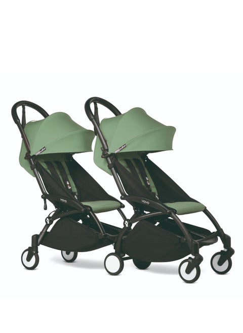 Babyzen YOYO2 Stroller With Connnector for Twin/2nd Baby- Black Frame with  Peppermint Seat Cushion & Canopy (6M+ Combo Pack)