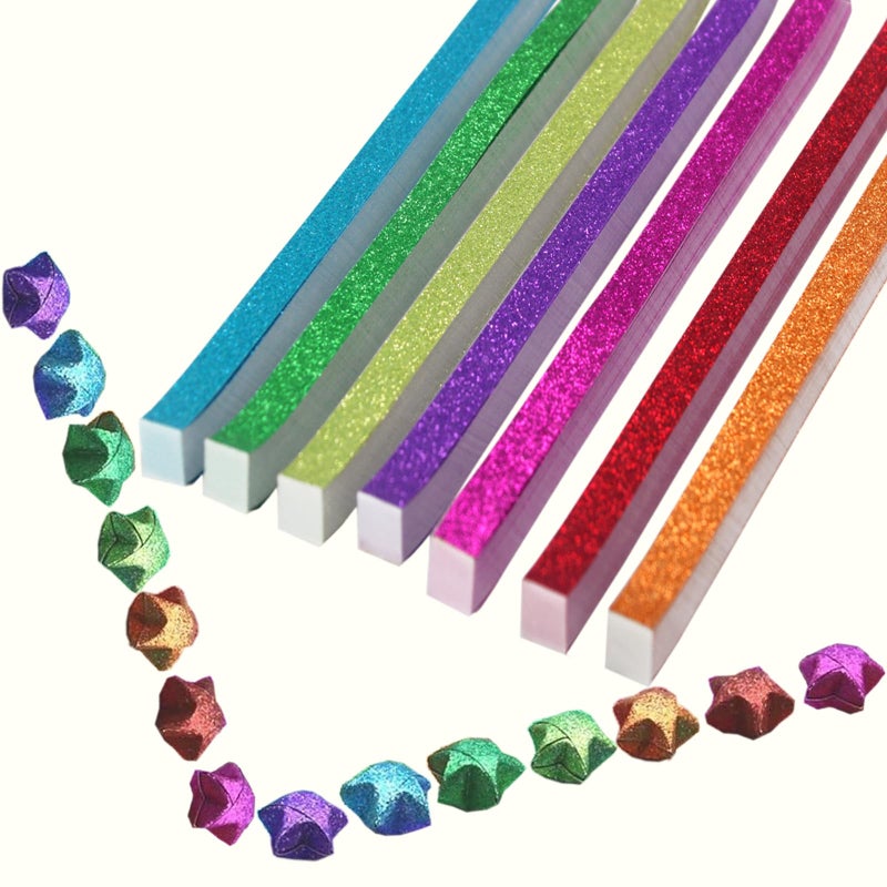 Hvogvok Origami Stars Glitter Origami Stars Colorful Origami Strips DIY Handmade Craft Paper 520 Sheets 7 Colors Glitter Origami Stars - Image 2
