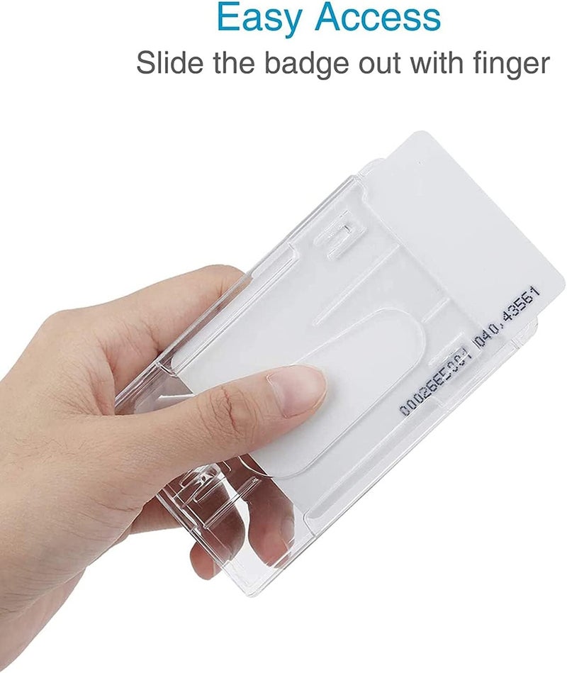 Elvyagod Card Protector, Vertical 2 Card Badge Holder Transparent Plastic ID Credit Card Protector with Thumb Slot, Rigid PC Transparent Material,10 Pack - Image 2