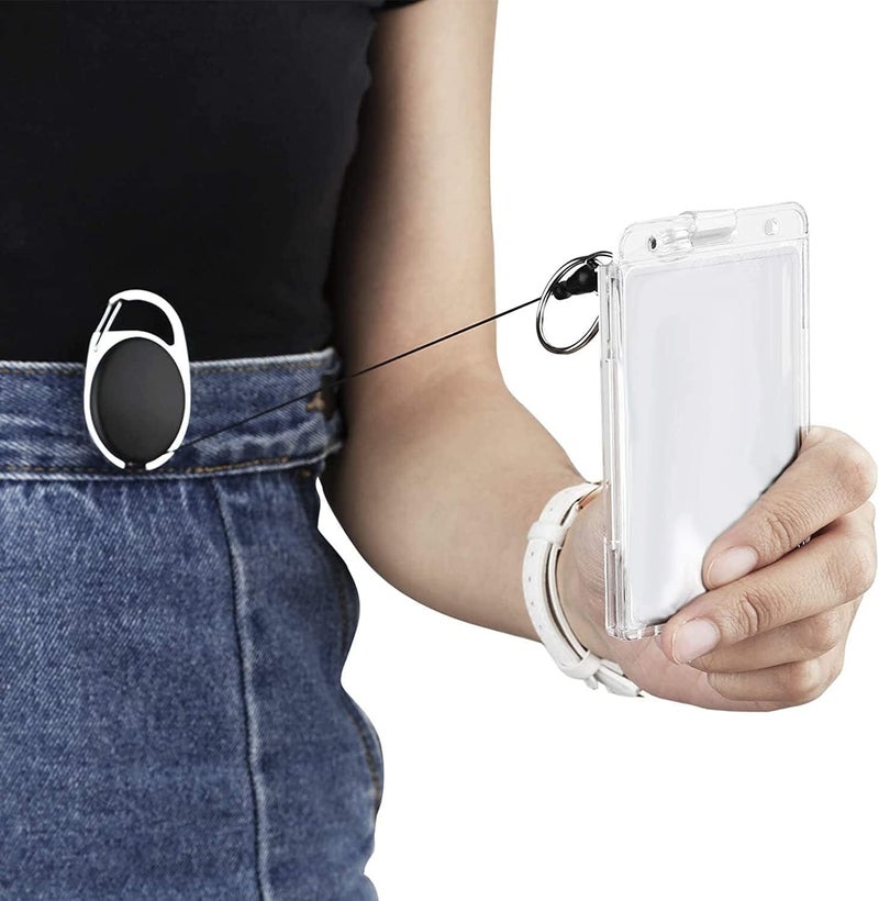 Elvyagod Card Protector, Vertical 2 Card Badge Holder Transparent Plastic ID Credit Card Protector with Thumb Slot, Rigid PC Transparent Material,10 Pack - Image 4