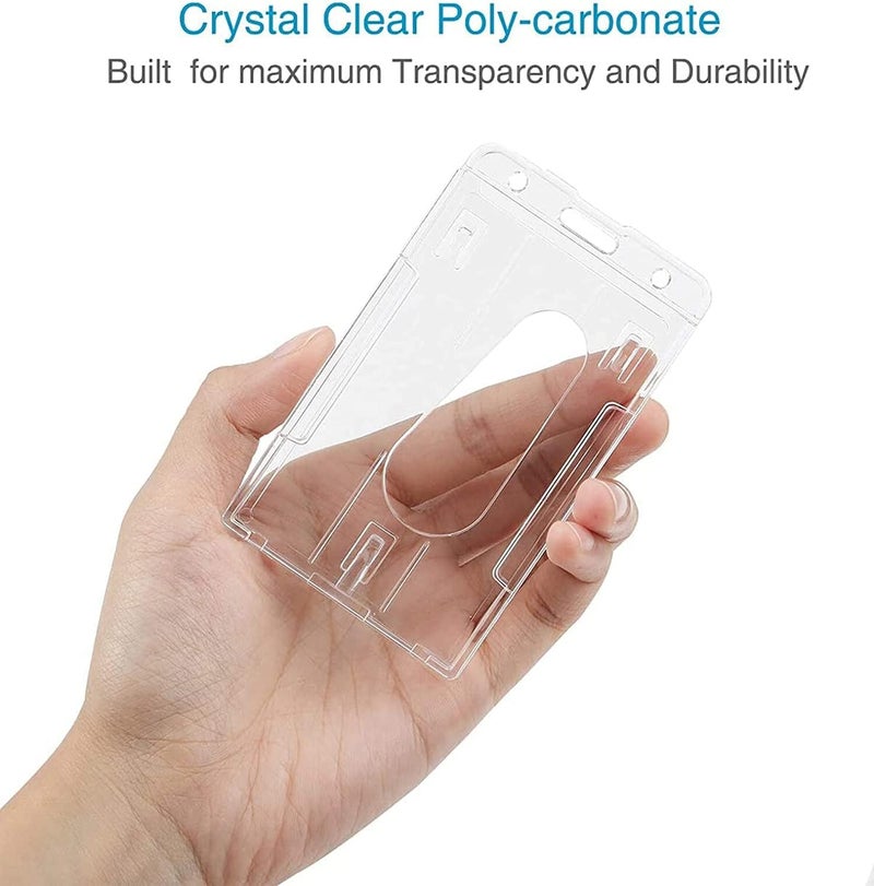 Elvyagod Card Protector, Vertical 2 Card Badge Holder Transparent Plastic ID Credit Card Protector with Thumb Slot, Rigid PC Transparent Material,10 Pack - Image 3