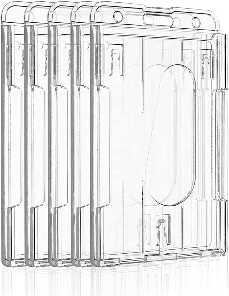 Elvyagod Card Protector, Vertical 2 Card Badge Holder Transparent Plastic ID Credit Card Protector with Thumb Slot, Rigid PC Transparent Material,10 Pack - Image 1