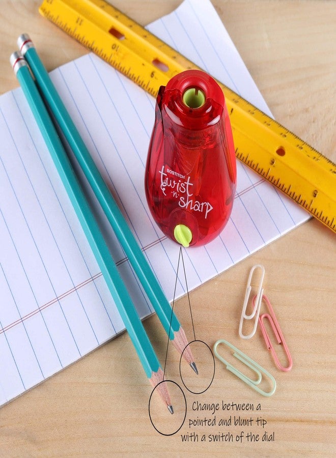 Bostitch Office Pencil Sharpener, Manual, Twist-n-Sharp with Shavings Tray, Kids, Boys, Girls, Colored Pencils, 3-Pack, Lime Green, Blue and Red - Image 2