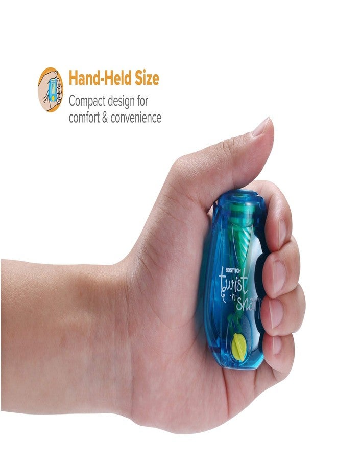 Bostitch Office Pencil Sharpener, Manual, Twist-n-Sharp with Shavings Tray, Kids, Boys, Girls, Colored Pencils, 3-Pack, Lime Green, Blue and Red - Image 5