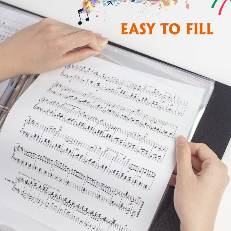 tutata Sheet Music Folder, Letter Size Music Binder, 80 Pages Capacity, Writable Choir Folder, Fit 8.5 x 11 Paper, Black - Image 3