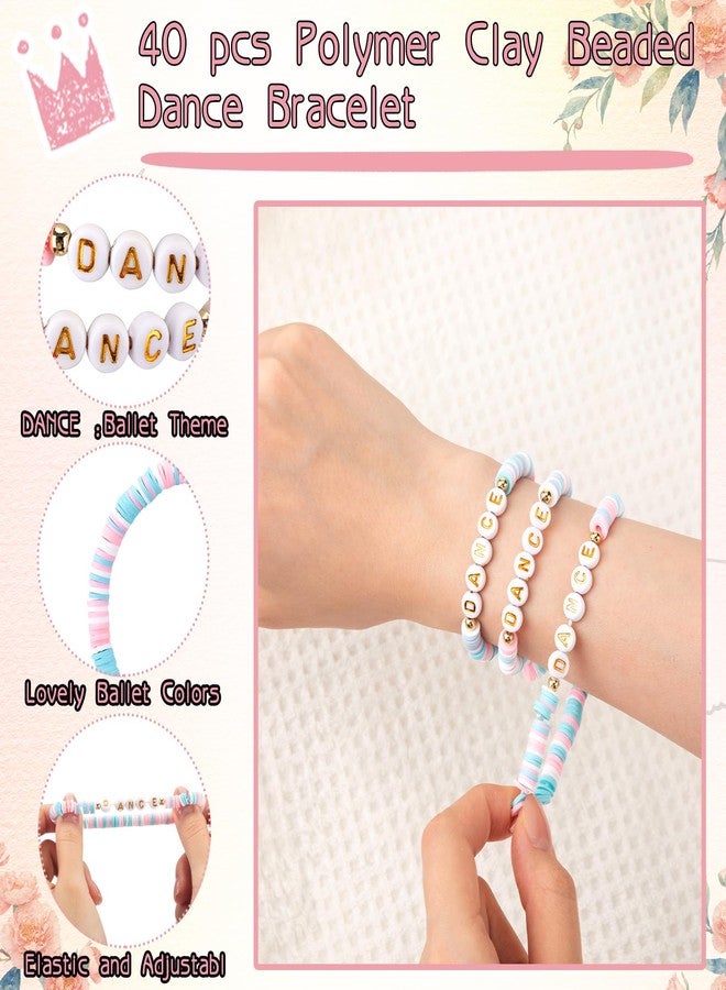 Yinkin 40 Sets Ballet Party Favors for women Include Polymer Clay Beaded Dance Bracelet Thank you card and gift bags Ballet Birthday Gifts Ballerina Gifts for Dance Party (Tutu) - Image 2