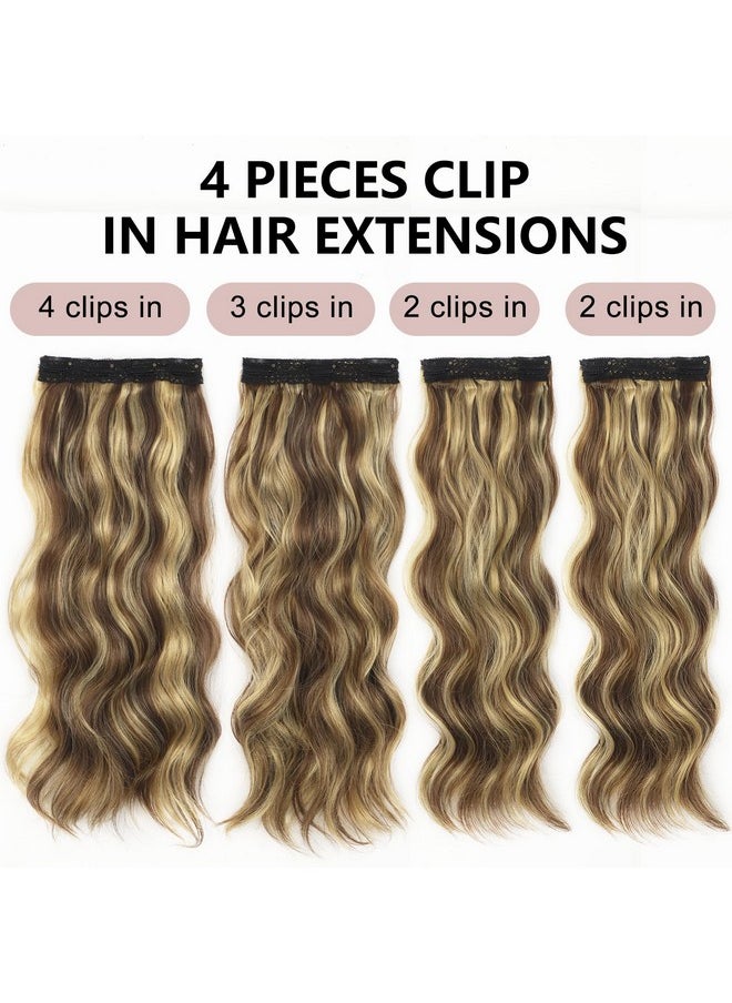 ALXNAN Hair Extensions, 4Pcs Highlight Clip In Hair Extensions, 20 Inches Mixed Brown & Blonde Long Wavy Natural Soft Synthetic Hairpieces For Women  - Image 3