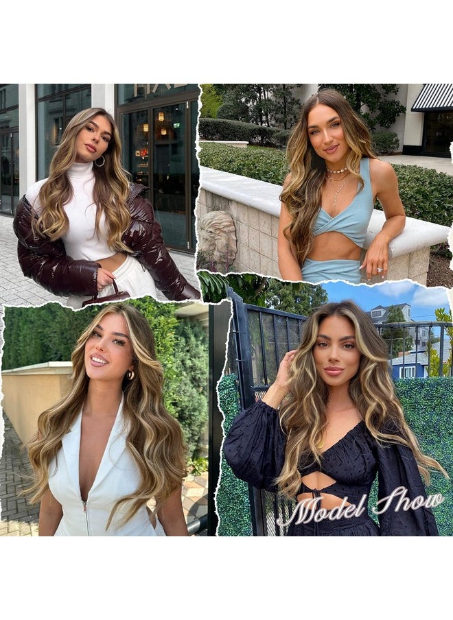 ALXNAN Hair Extensions, 4Pcs Highlight Clip In Hair Extensions, 20 Inches Mixed Brown & Blonde Long Wavy Natural Soft Synthetic Hairpieces For Women  - Image 2