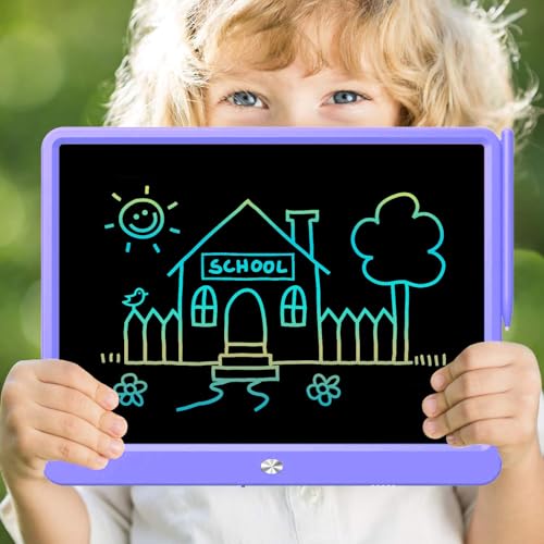FLUESTON LCD Writing Tablet Doodle Board Toys Gifts for 38 Year Old Girls Boys 12 Inch Colorful Electronic Board Drawing Pad for Kids Christmas Gifts for Toddler Educational Learning TravelPurple - Image 5