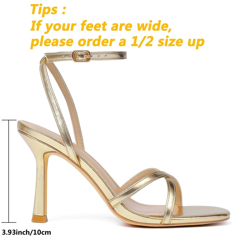 Mostrin Gold Strappy Heels for Women Lace Up Ankle Strap Round Open Toe Stiletto High Heels Women's Heeled Sandals for Prom, Party, Daily Size 8 - Image 3