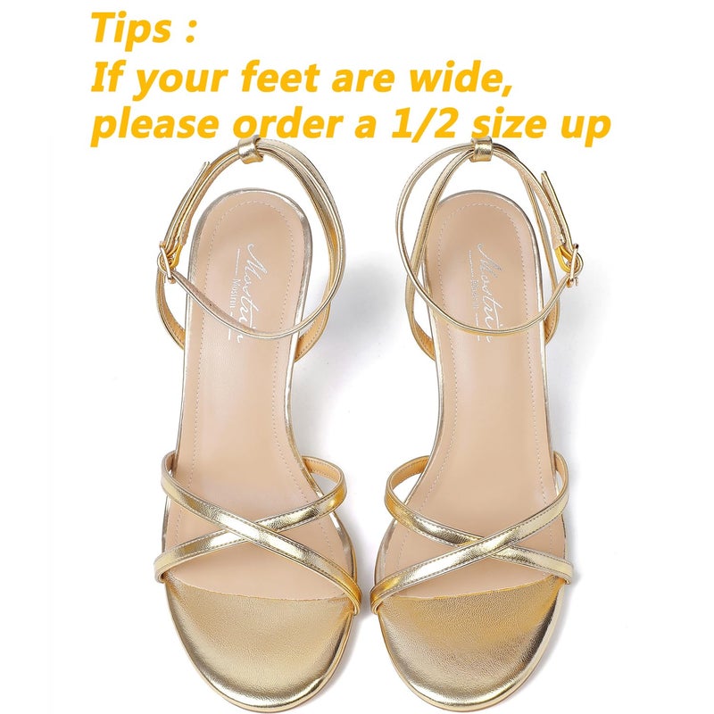 Mostrin Gold Strappy Heels for Women Lace Up Ankle Strap Round Open Toe Stiletto High Heels Women's Heeled Sandals for Prom, Party, Daily Size 8 - Image 4