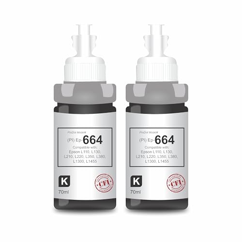 ProDot ProSeries Ep-664 Inkjet Ink Refill Compatible with Epson L100, L130, L210, L220, L300, L310, L350, L355, L360, L380, L485, L565, L655, L1300, L1455 Ink Tank Printers (70 ml, 2 x Black) - Image 1