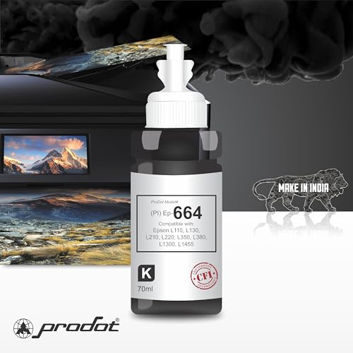 ProDot ProSeries Ep-664 Inkjet Ink Refill Compatible with Epson L100, L130, L210, L220, L300, L310, L350, L355, L360, L380, L485, L565, L655, L1300, L1455 Ink Tank Printers (70 ml, 2 x Black) - Image 2