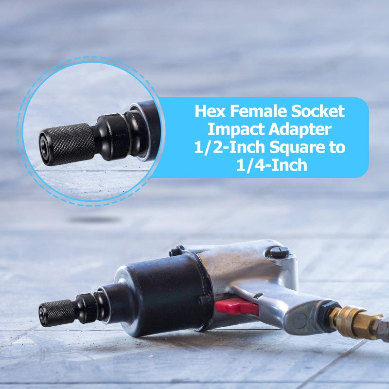 Honoson 4 Pieces 1/2 Inches Square to 1/4 Inches impact adapter hex adapter Female Socket with Aprons and Sockets, Socket Extension Kit Accessories for Pneumatic and Electric Wrenches - Image 5