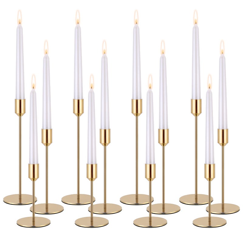 Set of 12 Candle Stick Candle Holder Gold Candlestick Holders Metal Taper Candle Holders for Wedding Tables Centerpieces Candlelight Dinner Home DecorCandles not Include