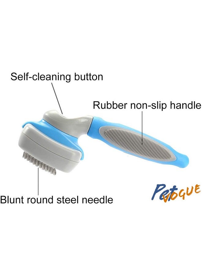 بت فرشاة تنظيف شعر الكلاب من سليكر للاستخدام اليومي لتنظيف الفراء المتساقط والأوساخ، رائعة للكلاب والقطط ذات الشعر المتوسط والطويل، مشط تنظيف ذاتي لشعر الكلاب لإزالة التشابك والتساقط - أزرق - Image 4