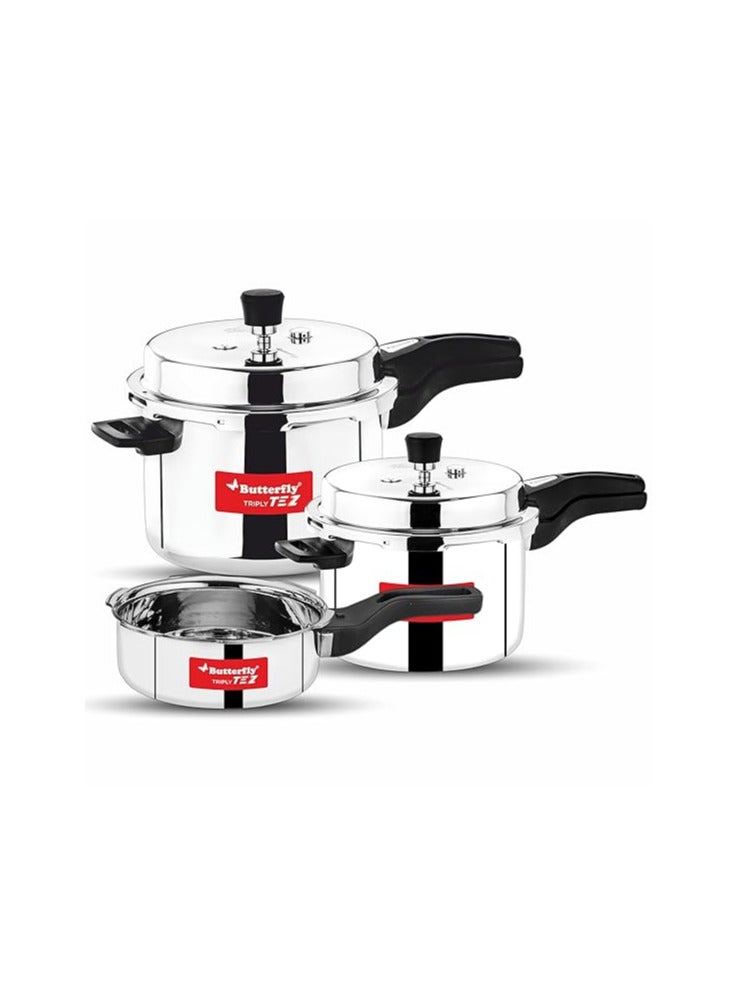 BUTTERFLY Butterfly Tez Triply 2, 3 & 5 Litres Pressure Cookers | Outer Lid |Triply Bottom | Faster & Healthy Cooking| Induction & Gas Stove Compatible | ISI Certified | 5 Years Manufacturer's Warranty | Silver - Image 1