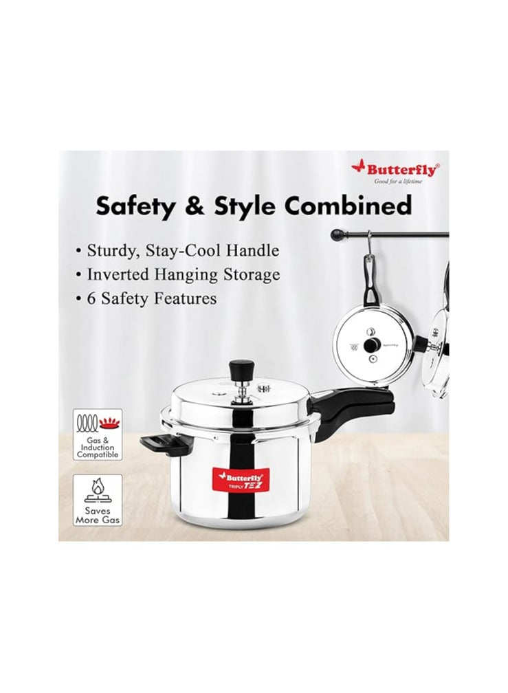 BUTTERFLY Butterfly Tez Triply 2, 3 & 5 Litres Pressure Cookers | Outer Lid |Triply Bottom | Faster & Healthy Cooking| Induction & Gas Stove Compatible | ISI Certified | 5 Years Manufacturer's Warranty | Silver - Image 4