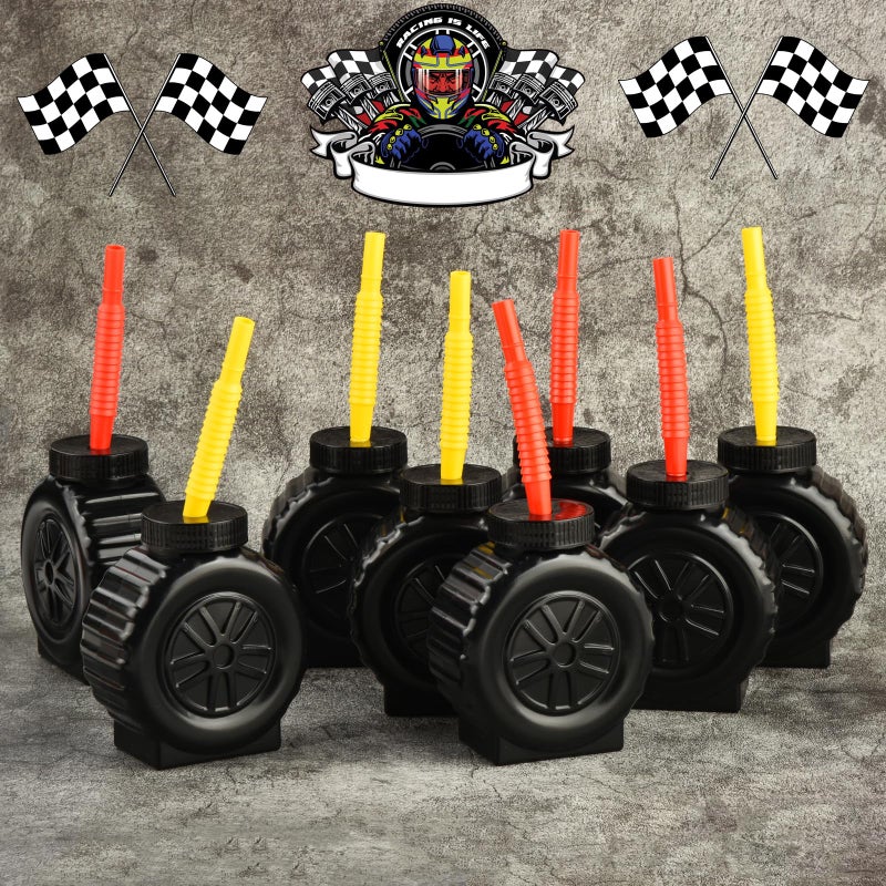 ALINK 12PCS Truck Tire Cups with Straws, Construction Truck Wheels Kids Party Cups for Race Car Themed Birthday Party Decoration Supplies - 10 OZ - Image 4