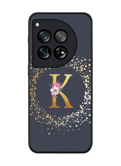 Rugged Black edge case for OnePlus 12R / OnePlus Ace 3 5G, Slim fit Soft Cover - Custom Monogram Initial Letter Floral Pattern Alphabet - K (Grey)